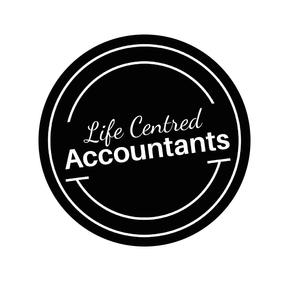 Black and white Life Centred Accountants logo: a minimalist design featuring the company name in bold lettering with a balanced composition and clean lines.
