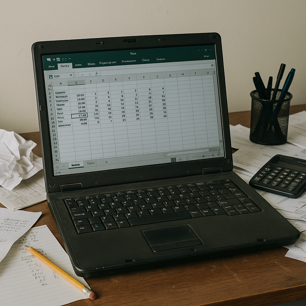 Small business owner working on accounting software at a desk
